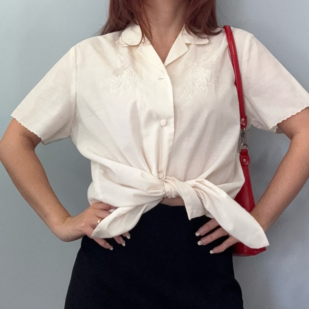 White Embroidered Blouse and Black Skirt Set